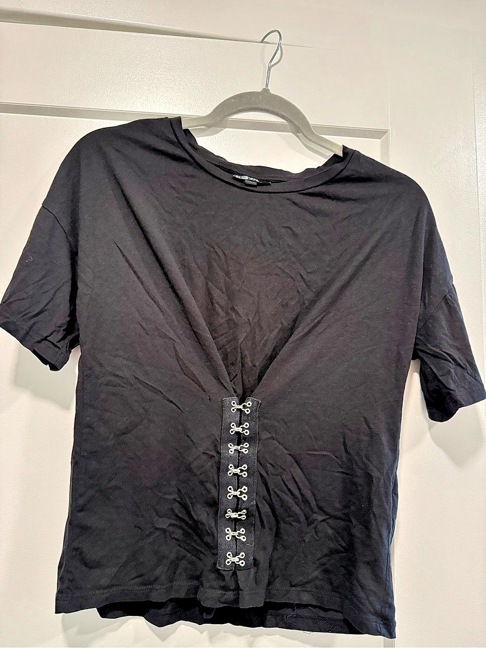 TOPSHOP Black corset Short Sleeve Top Size Medium